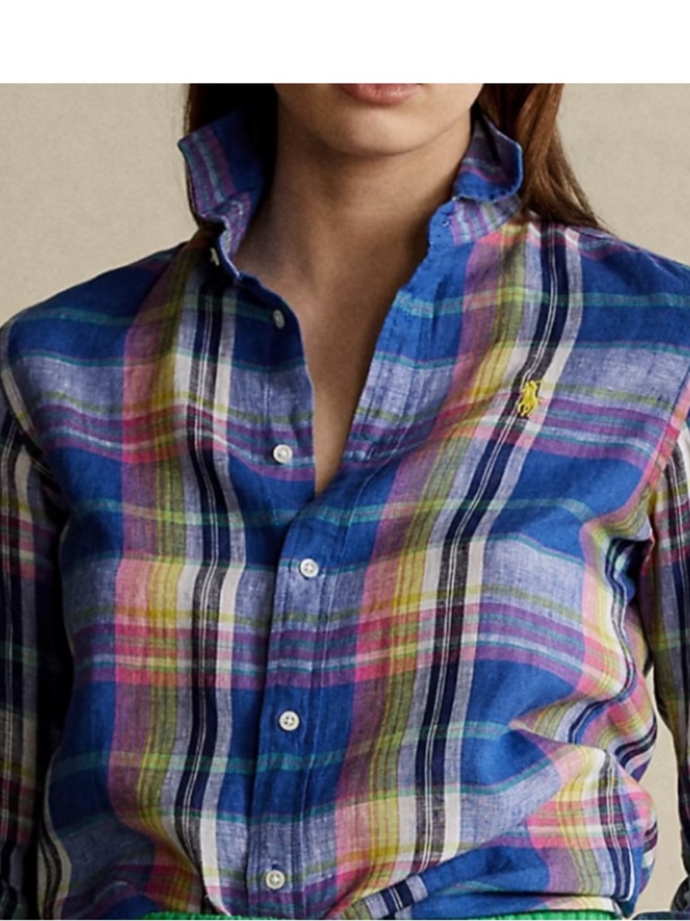 Polo Ralph Lauren Plaid Linen Shirt Button Up Classic Denim